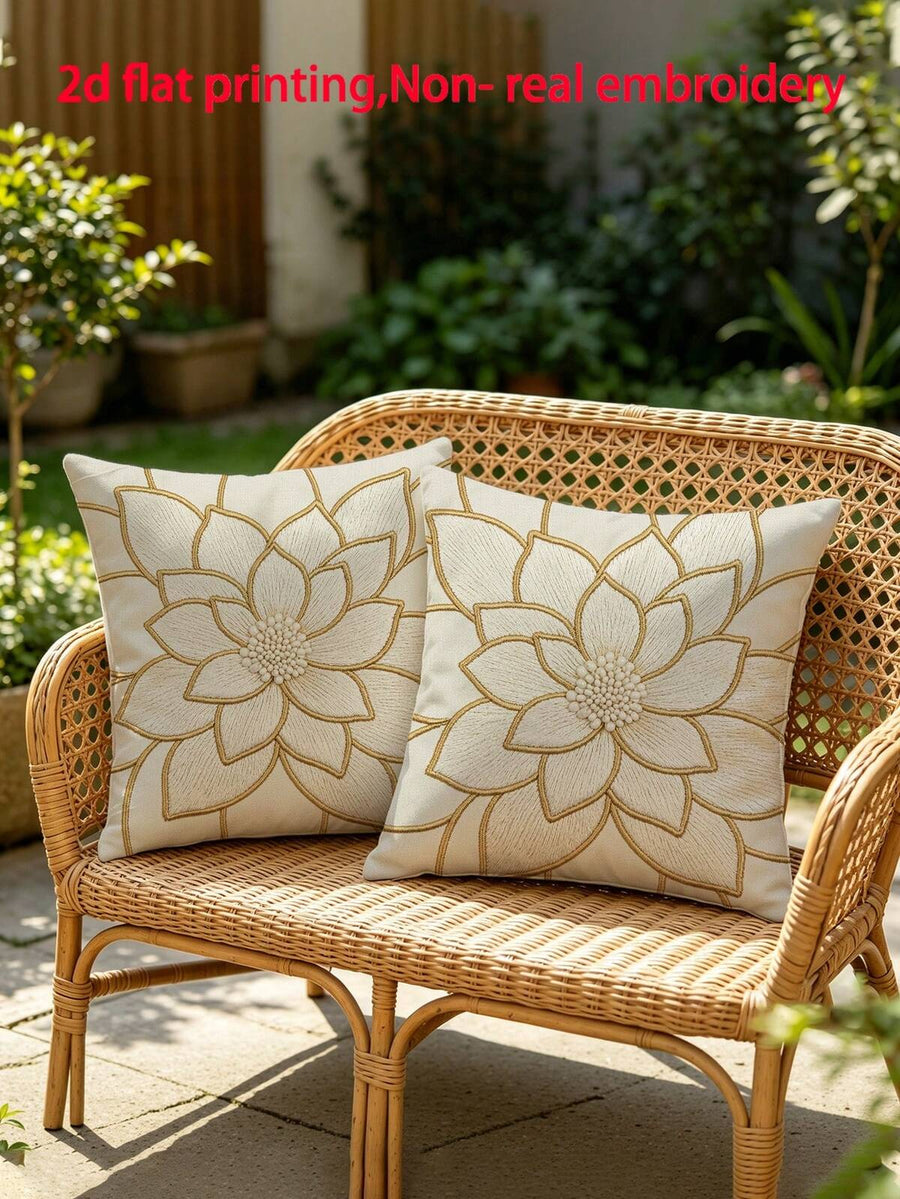 shangxia 2PCS--Light Luxury Gold Lotus Print Pillow Covers, Simulated Embroidery High-End Sofa Cushion, Cream Style Living Room Decor Pillow--(Pillow Insert Not Included)---(Multiple Sizes)---(No Embroidery)---(Single-Sided Print)